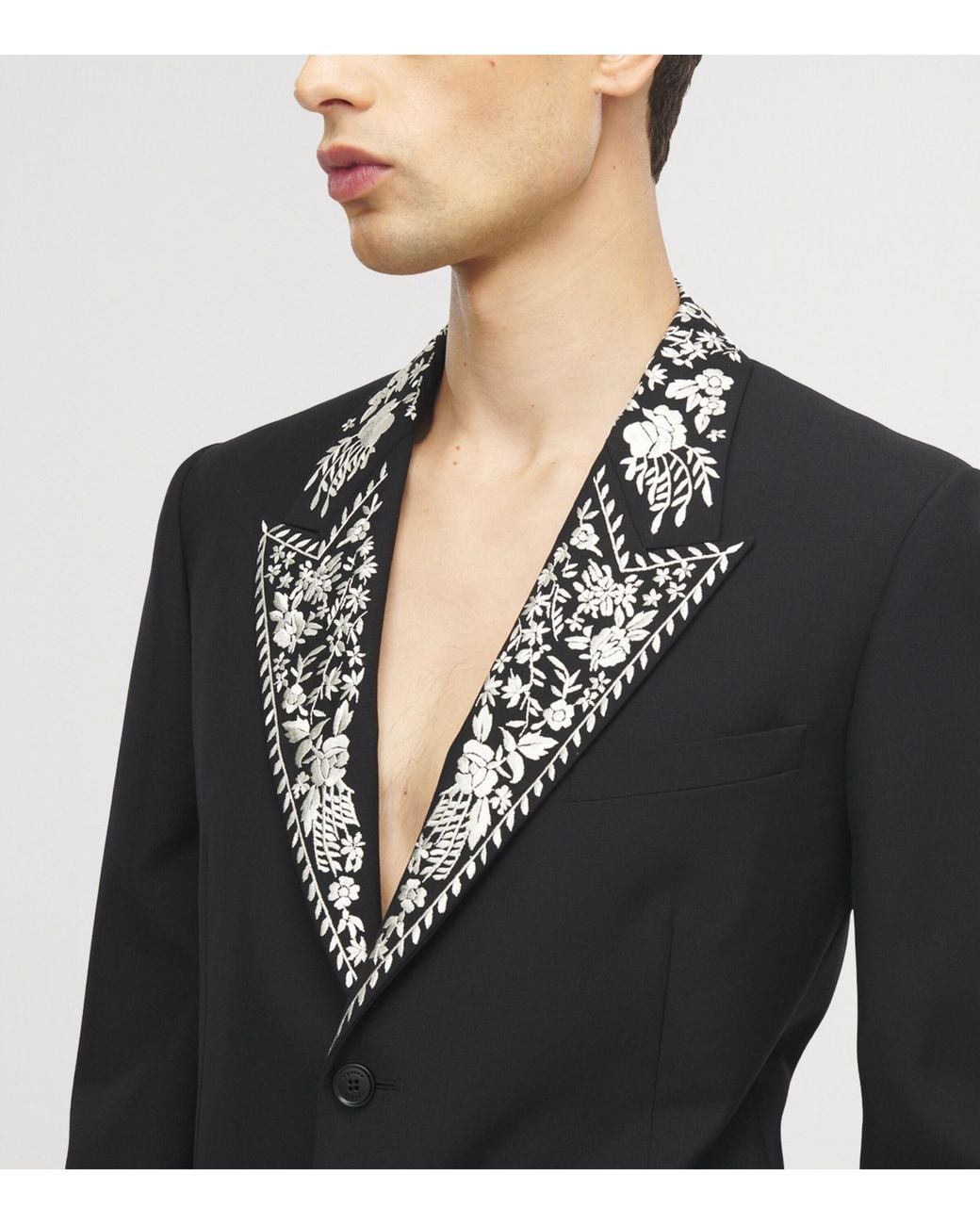McQueen Black Wool-Mohair Embroidered Blazer for men