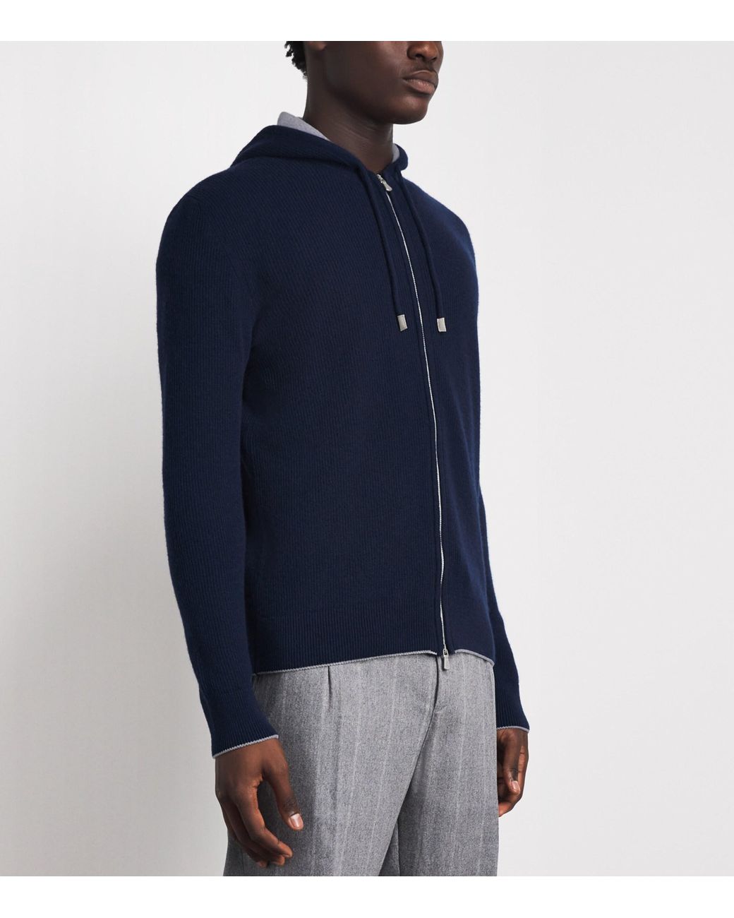 Eleventy Blue Cashmere Zip-Up Hoodie for men