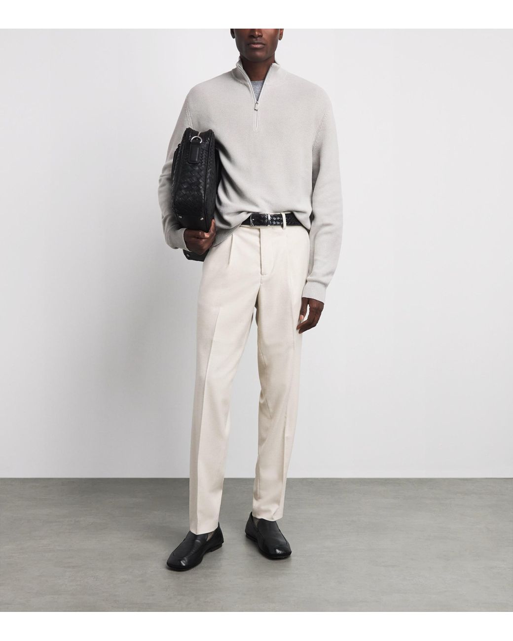 Ralph Lauren Gray Stretch-Silk-Cotton Quarter-Zip Sweater for men