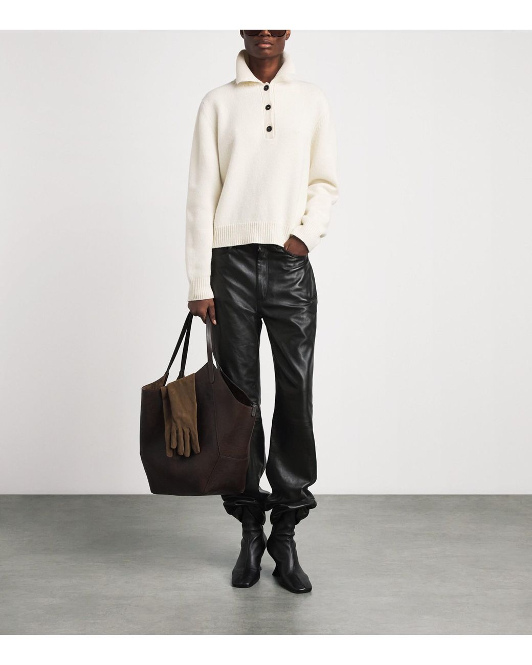 Rohe Black Leather Straight Trousers
