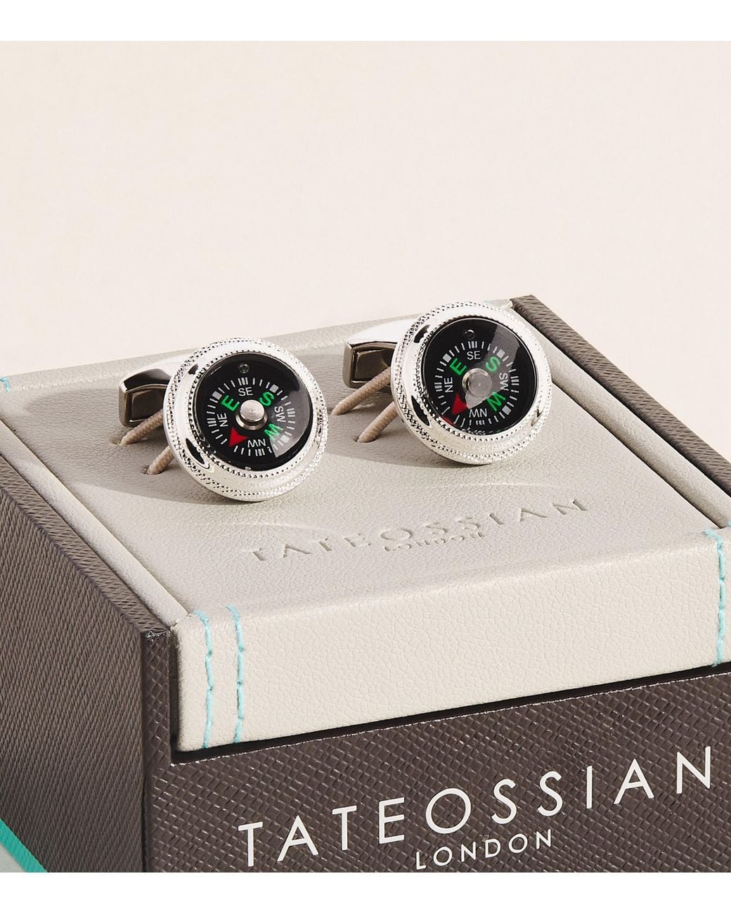 Tateossian Natural Palladium-Plated Compass Cufflinks for men