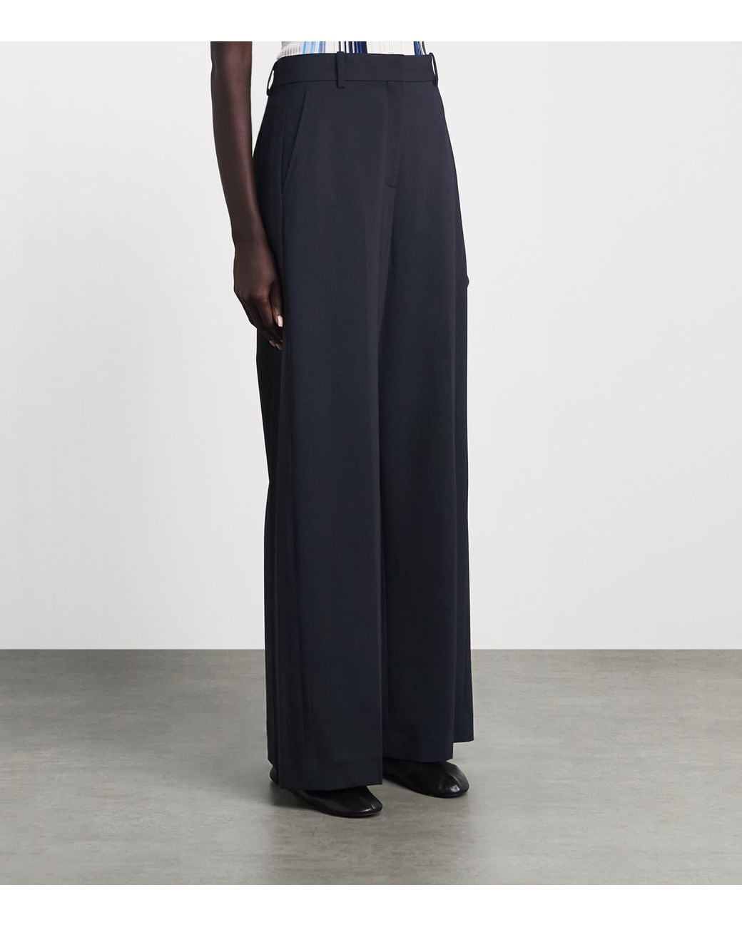 Theory Blue Wool-Blend Wide-Leg Trousers
