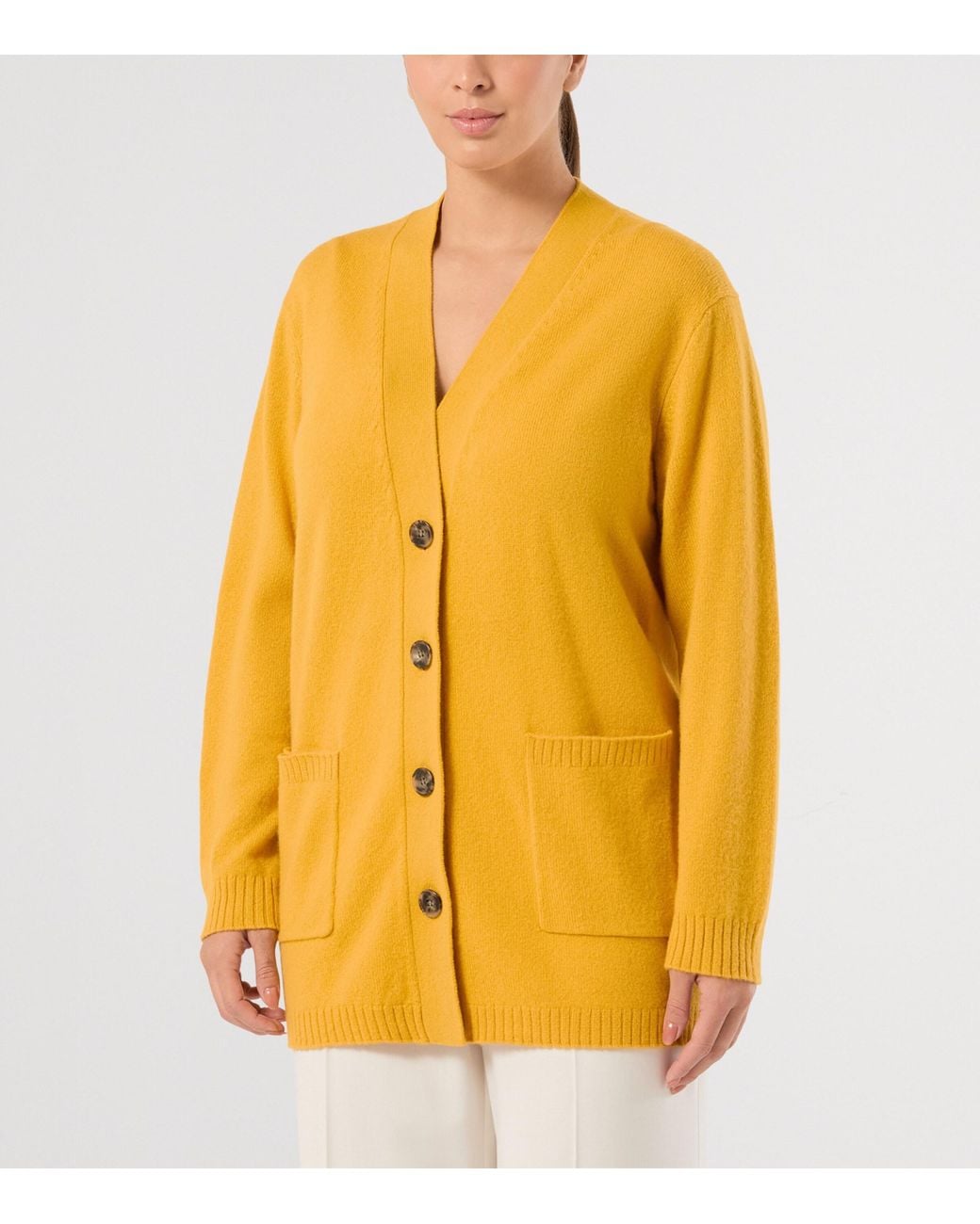 Marina Rinaldi Yellow Cashmere V-Neck Cardigan