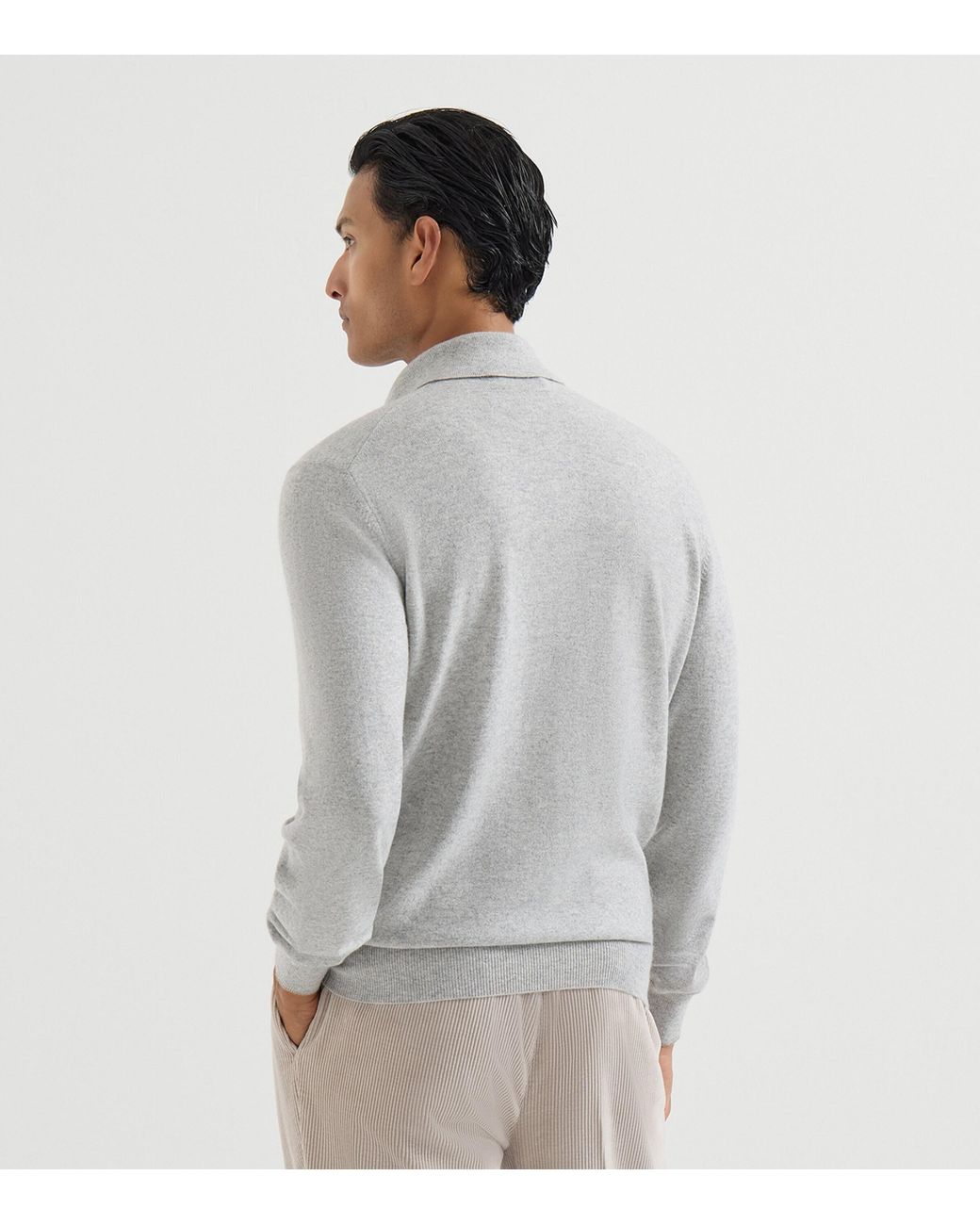 Brunello Cucinelli Gray Cashmere Polo Sweater for men