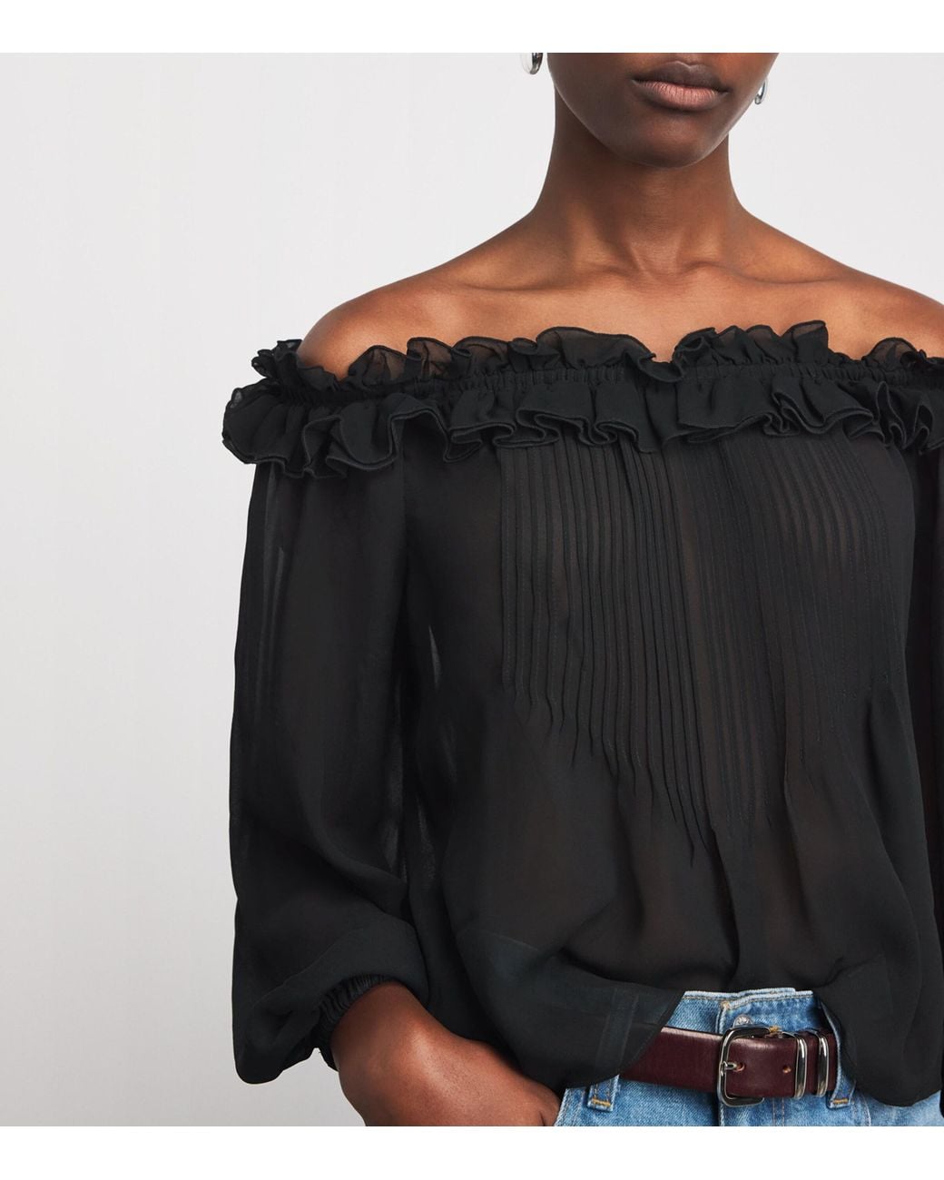 PAIGE Black Silk Off-The-Shoulder Casey Blouse