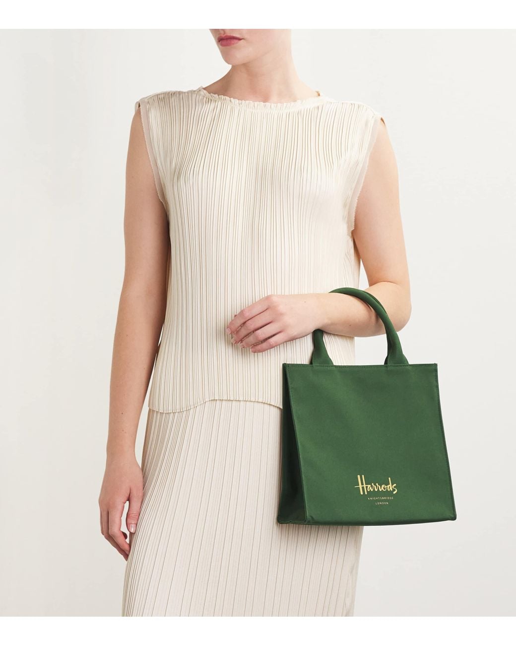 Harrods Green Small Cotton Logo Tote Bag