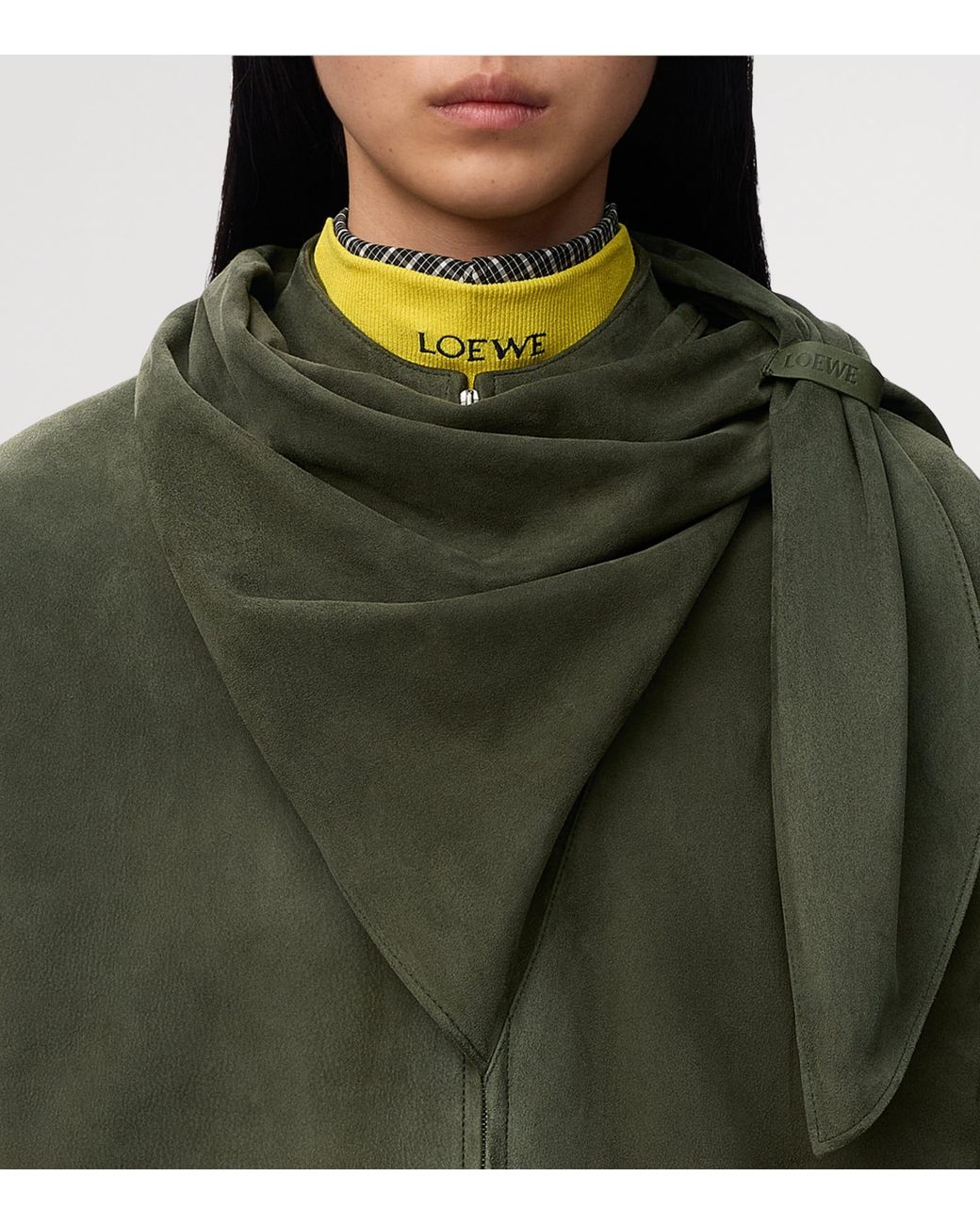 Loewe Green Suede Scarf-Detail Jacket