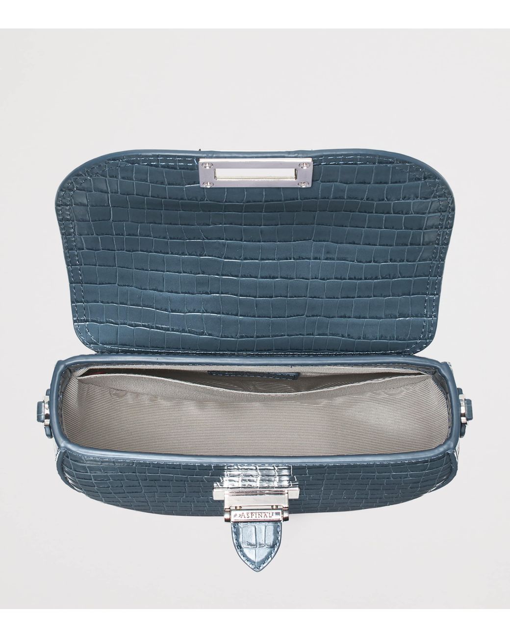 Aspinal Blue Leather Croc-Embossed Portobello Cross-Body Bag