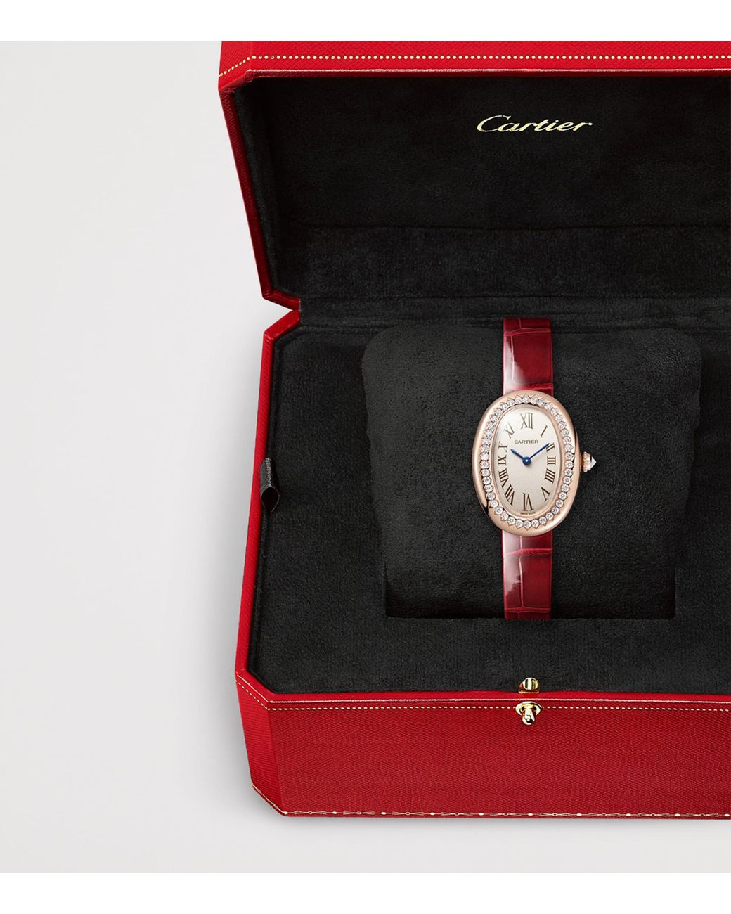 Cartier Red Small Rose And Diamond Baignoire De Watch