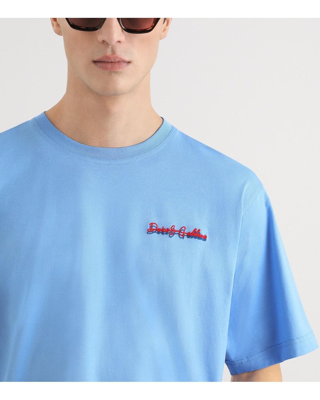 Dolce & Gabbana Blue Cotton Logo T-Shirt for men