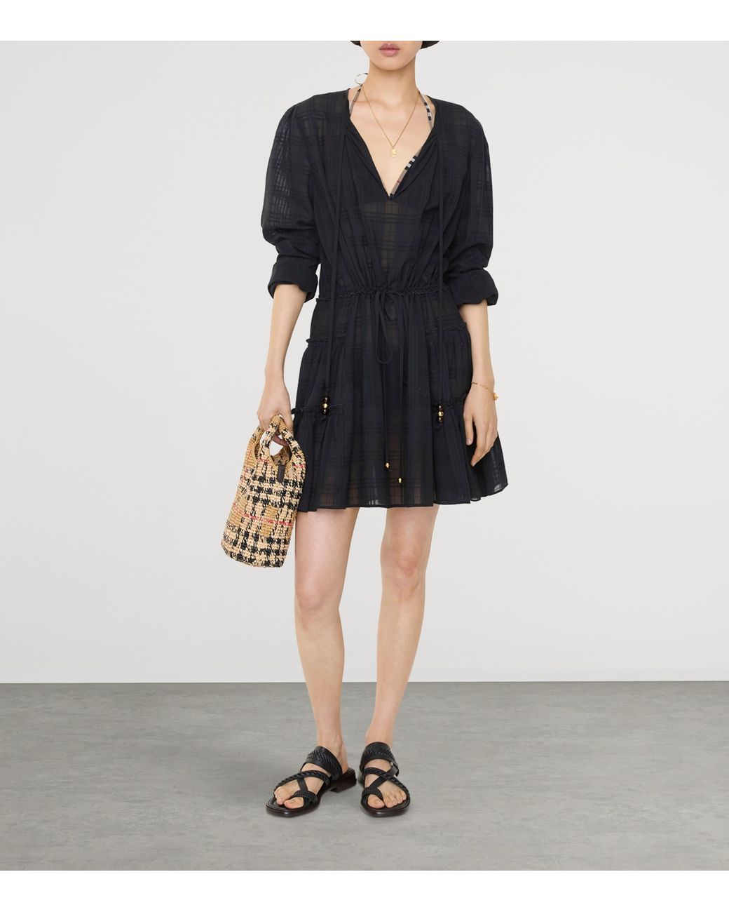 Burberry Black Cotton Voile Mini Dress