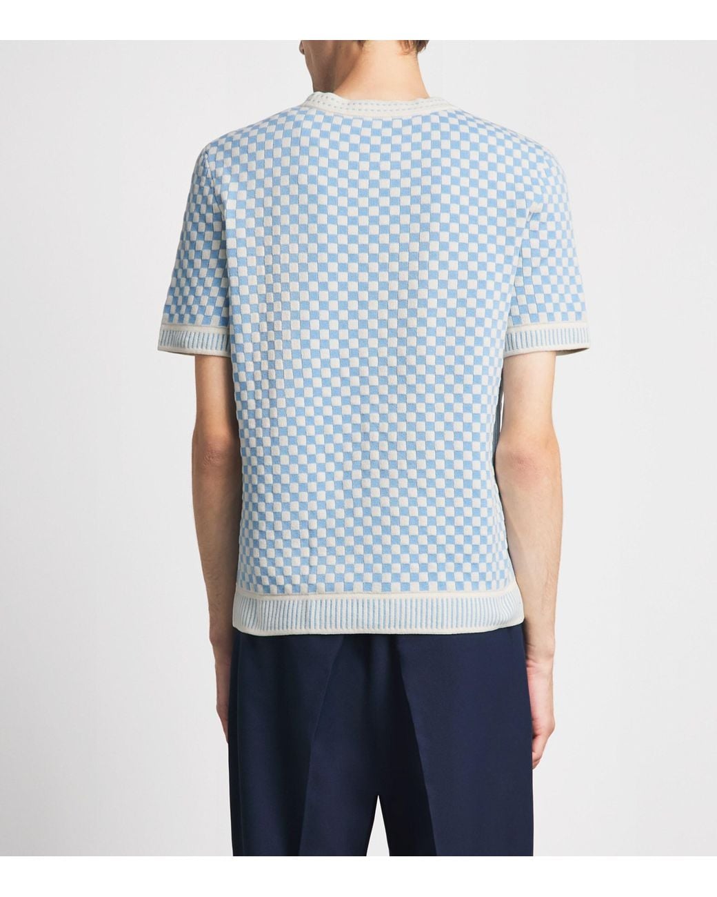 Casablanca Blue Cotton Check T-Shirt for men