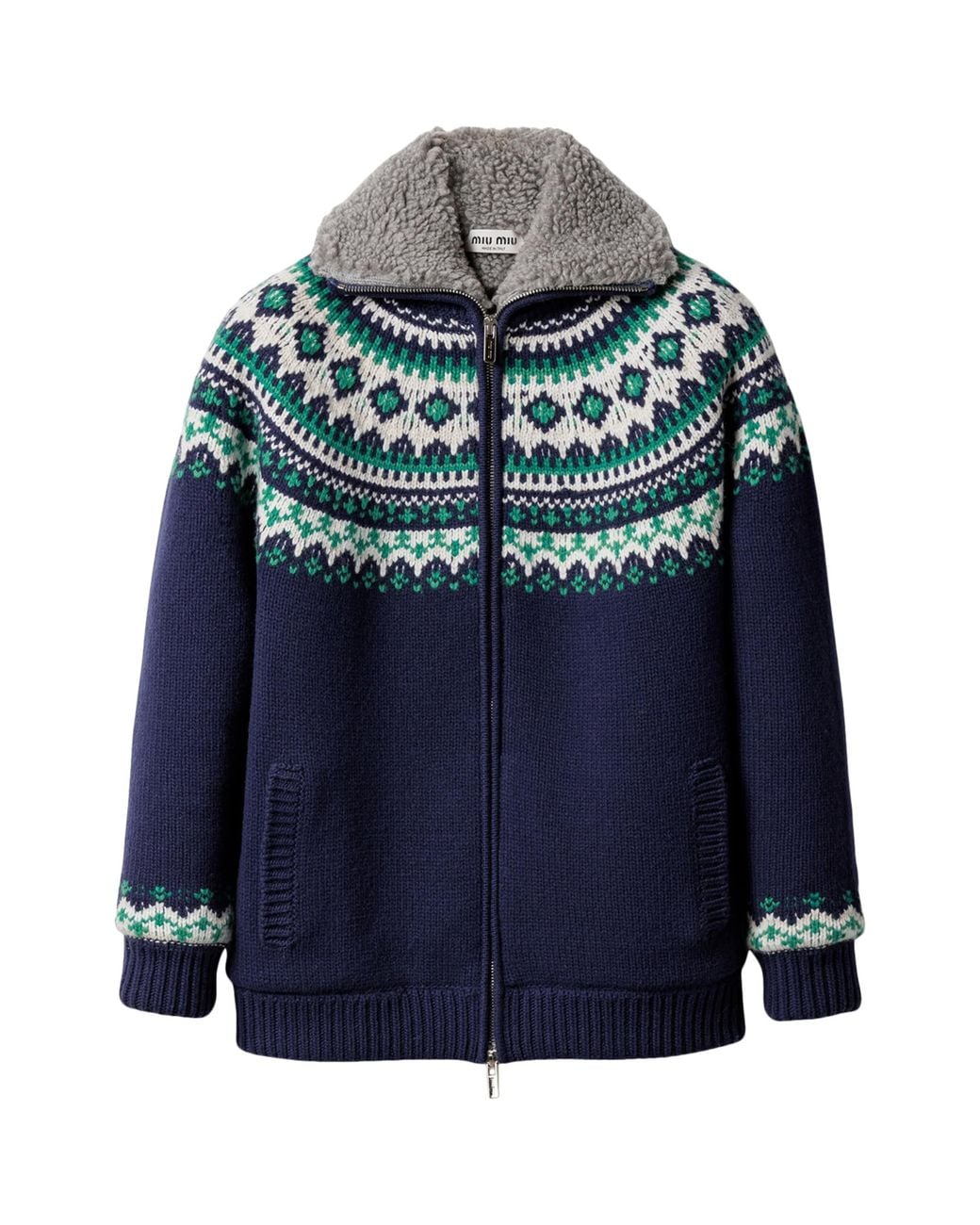 Miu Miu Blue Wool Fair Isle Cardigan