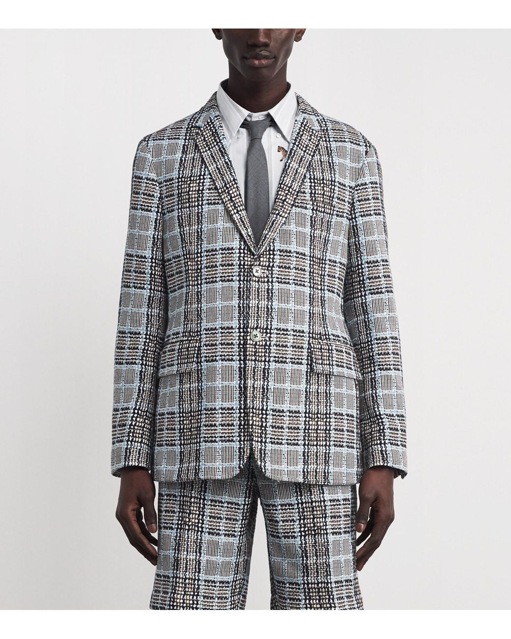 Thom Browne Gray Cotton Tweed Check Blazer for men