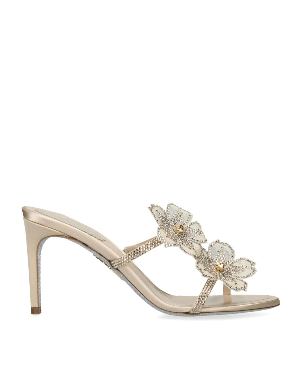 Rene Caovilla Metallic Satin Floral Heeled Sandals 80