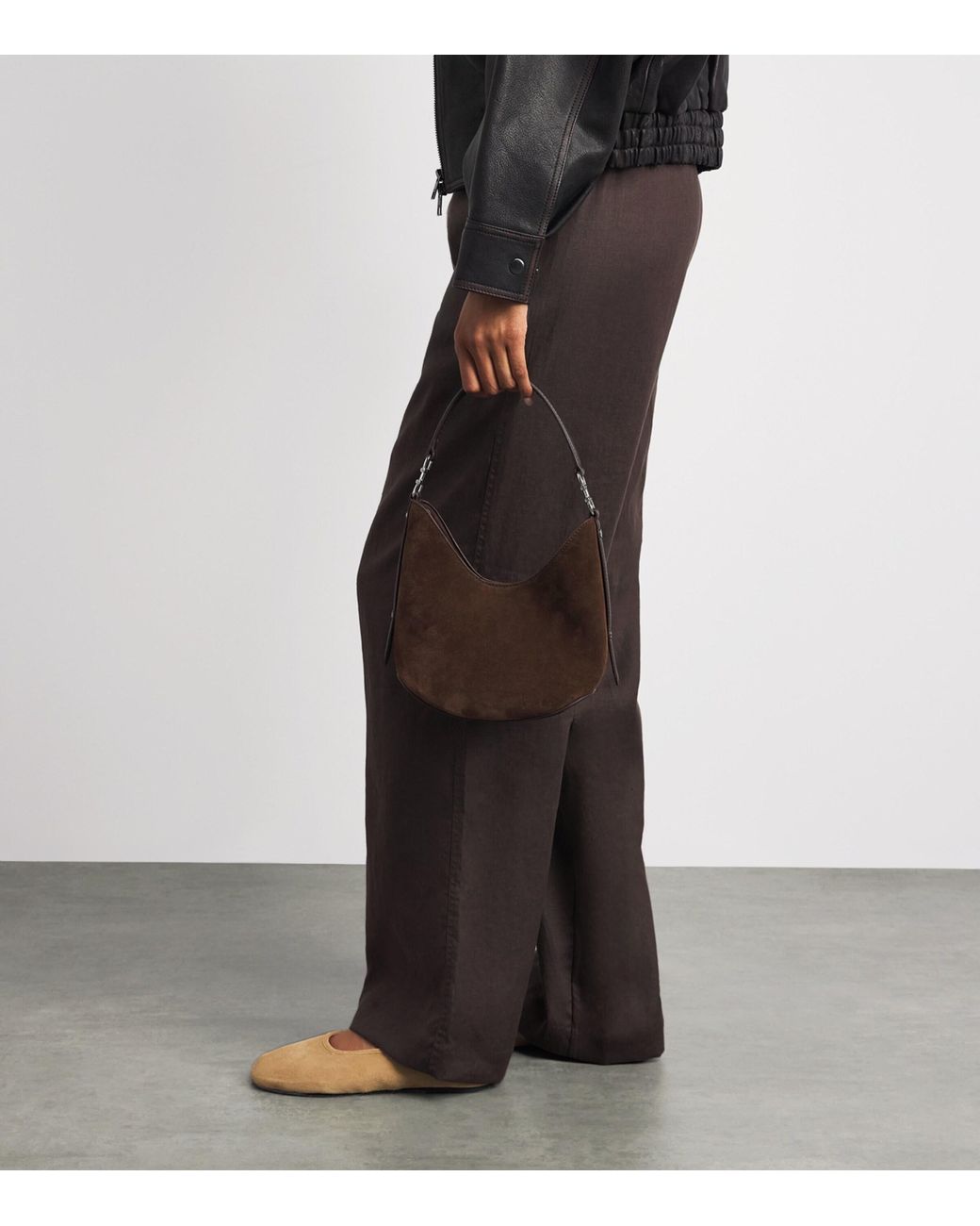 Harrods Brown Small Suede Penny Shoulder Bag
