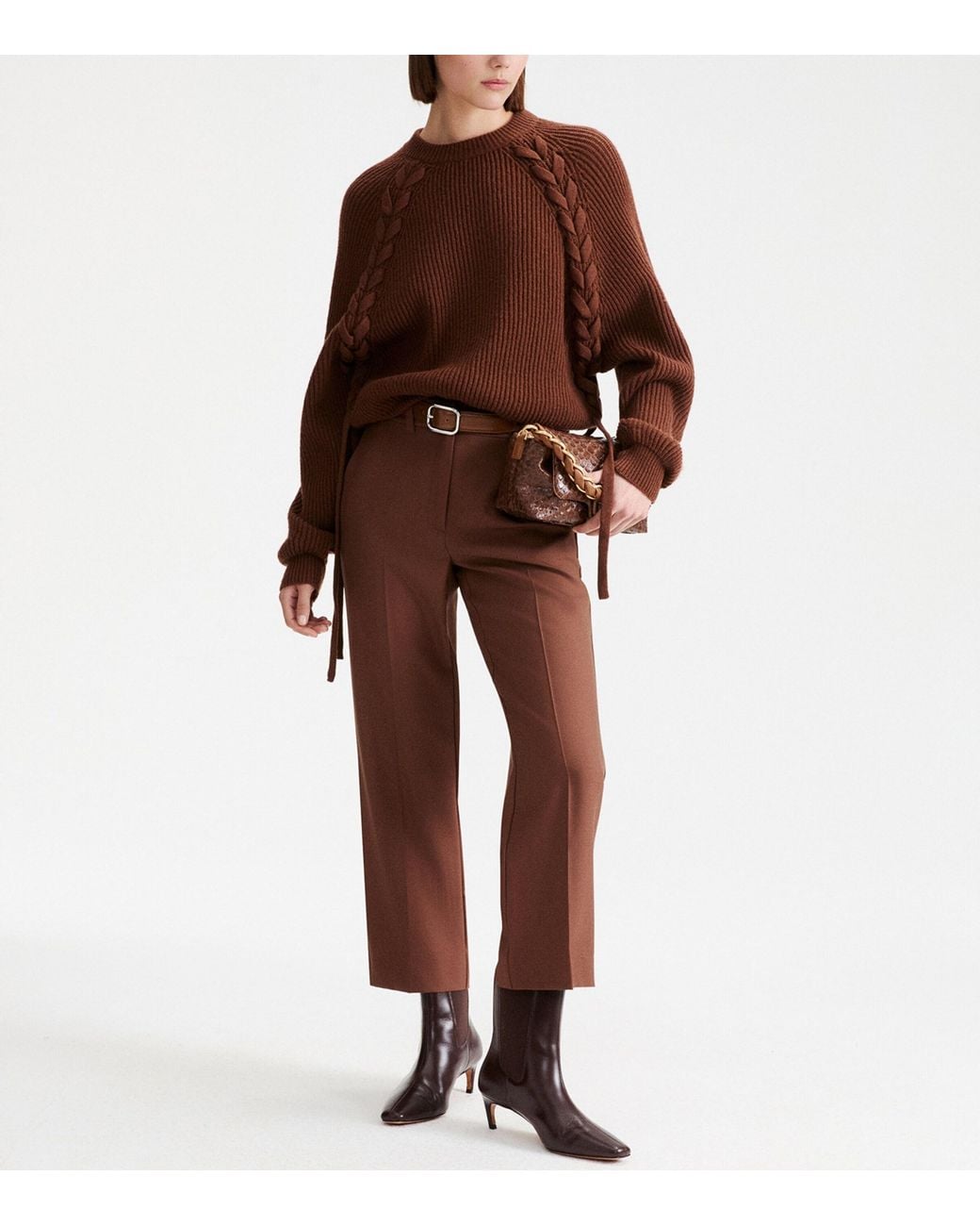 Marella Brown Wool Lace-Detail Sweater