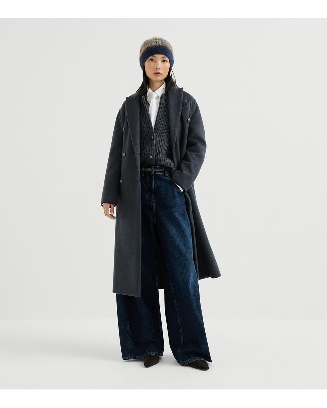 Brunello Cucinelli Black Cashmere Double-Breasted Overcoat