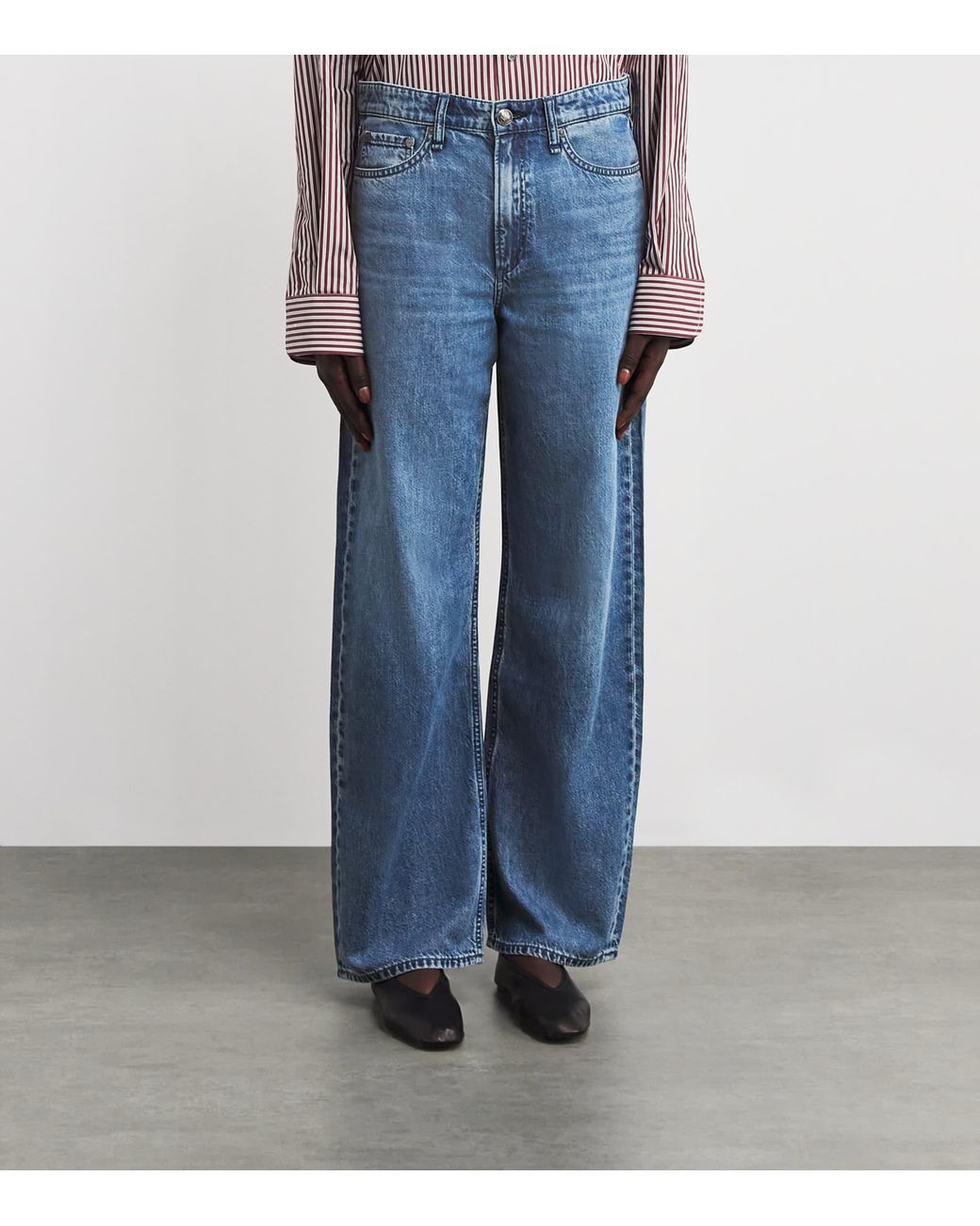 Rag & Bone Blue Logan Mid-Rise Wide-Leg Jeans