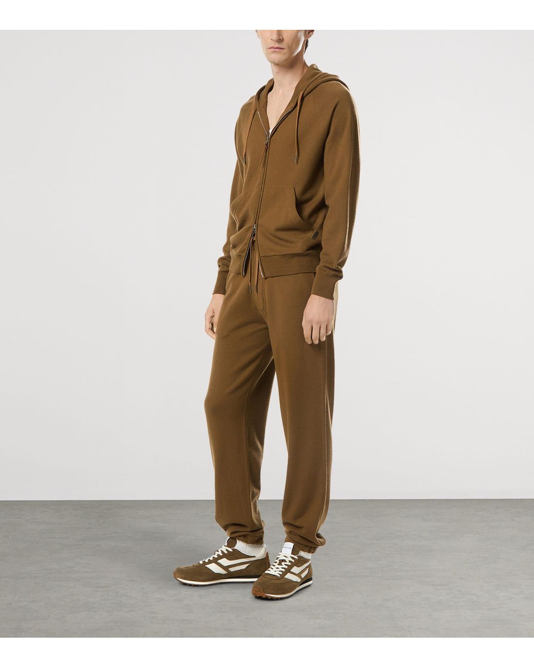Tom Ford Brown Cashmere-Wool Leather-Trim Hoodie for men