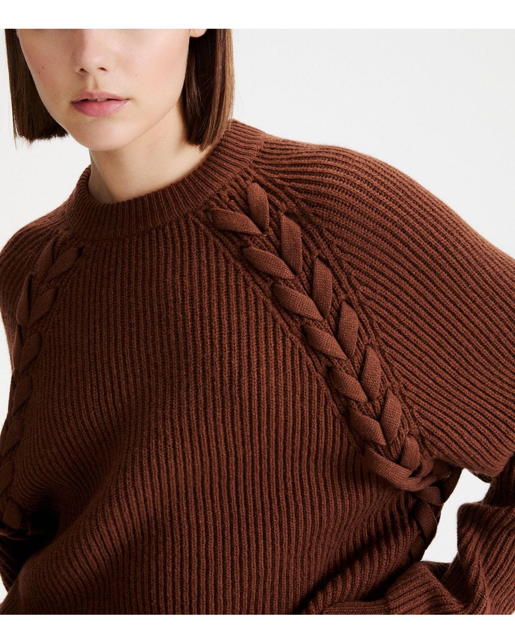 Marella Brown Wool Lace-Detail Sweater