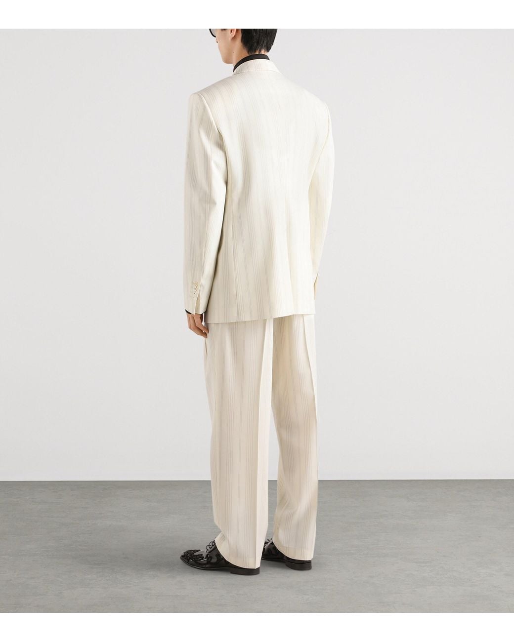 Dolce & Gabbana White Virgin Wool Pinstripe Double-Breasted Blazer for men