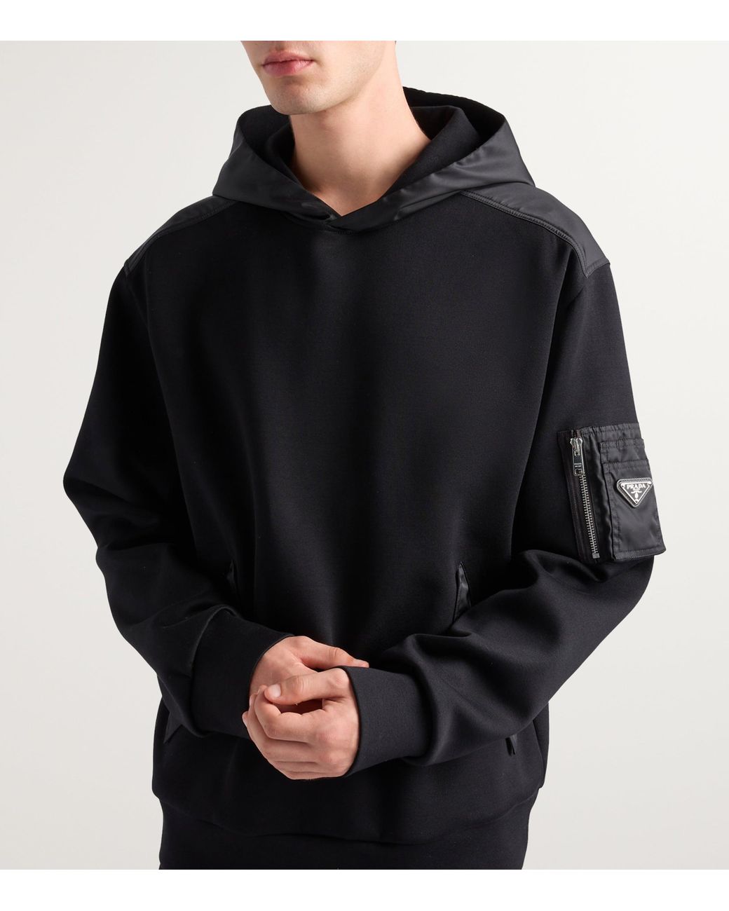 Prada Black Cotton-Fleece And Re-Nylon Hoodie for men