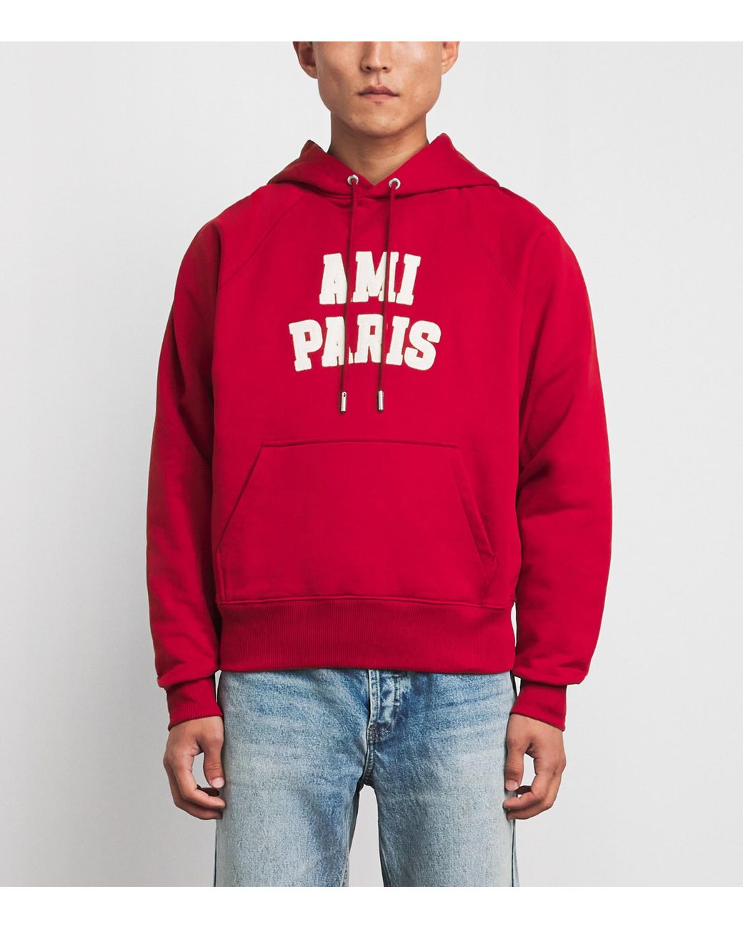 AMI Red Cotton Logo Hoodie for men