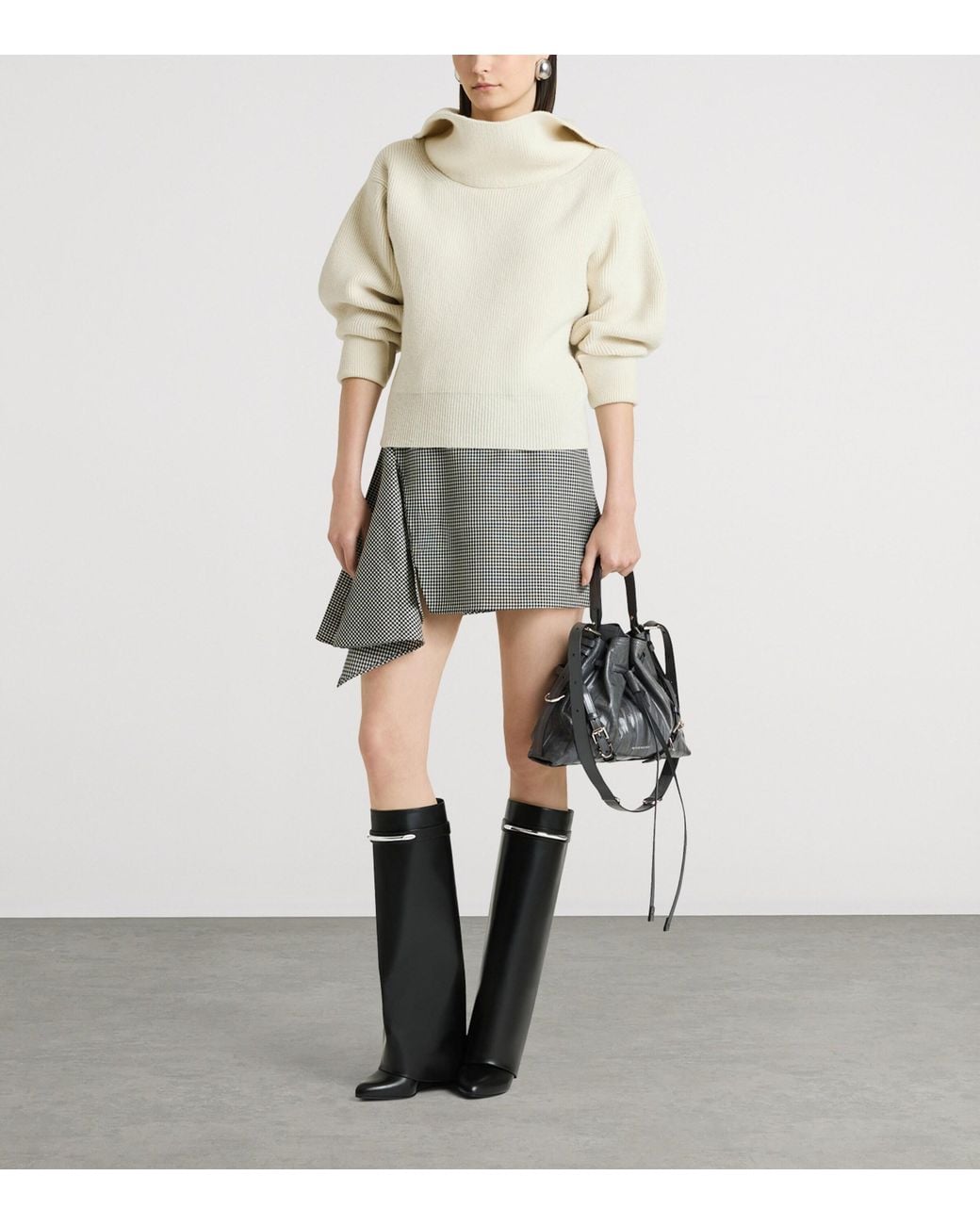 Givenchy Gray Wool Houndstooth Slashed Mini Skirt
