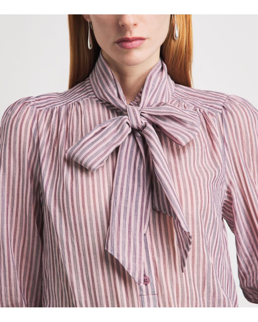 ME+EM Pink Cotton Stripe Tie-Neck Blouse