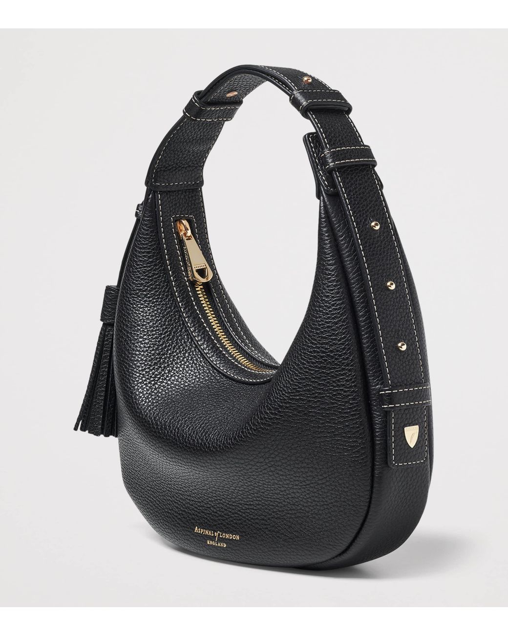 Aspinal Black Mini Soho Crescent Shoulder Bag