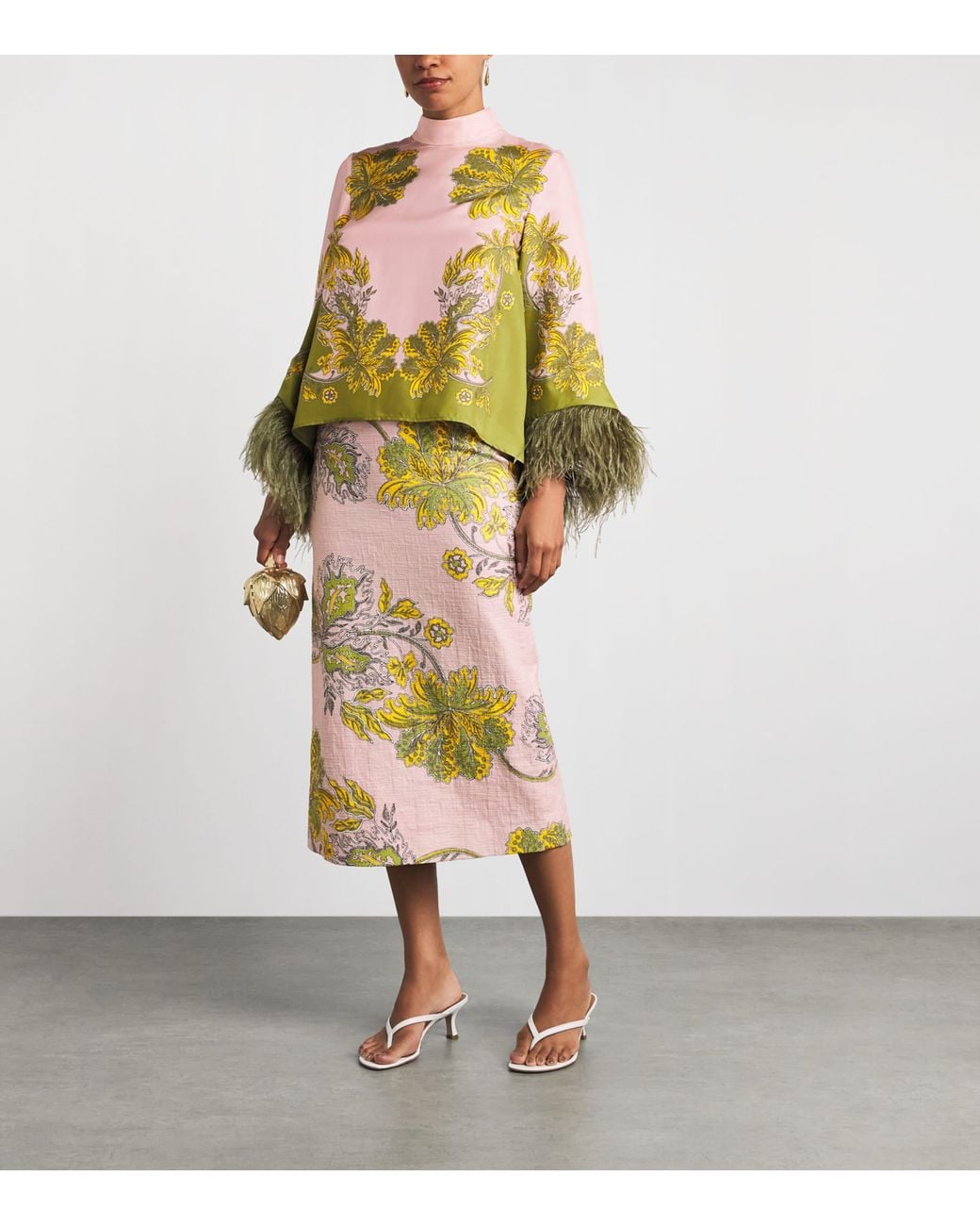 LaDoubleJ Green Ostrich Feather-Trim Scala Top