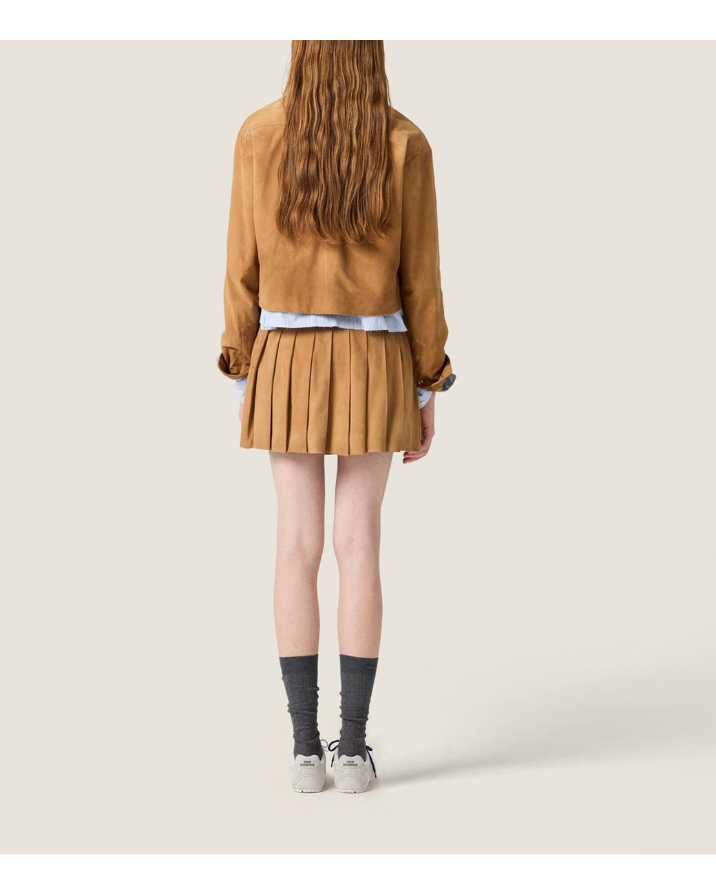 Miu Miu Brown Waxed Suede Pleated Miniskirt