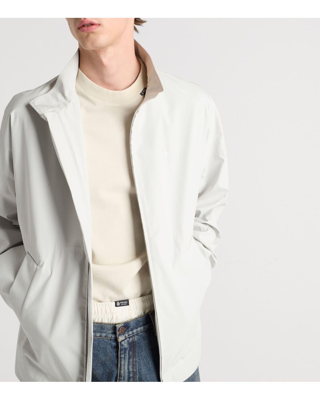 Prada White Technical Fabric Logo Jacket for men