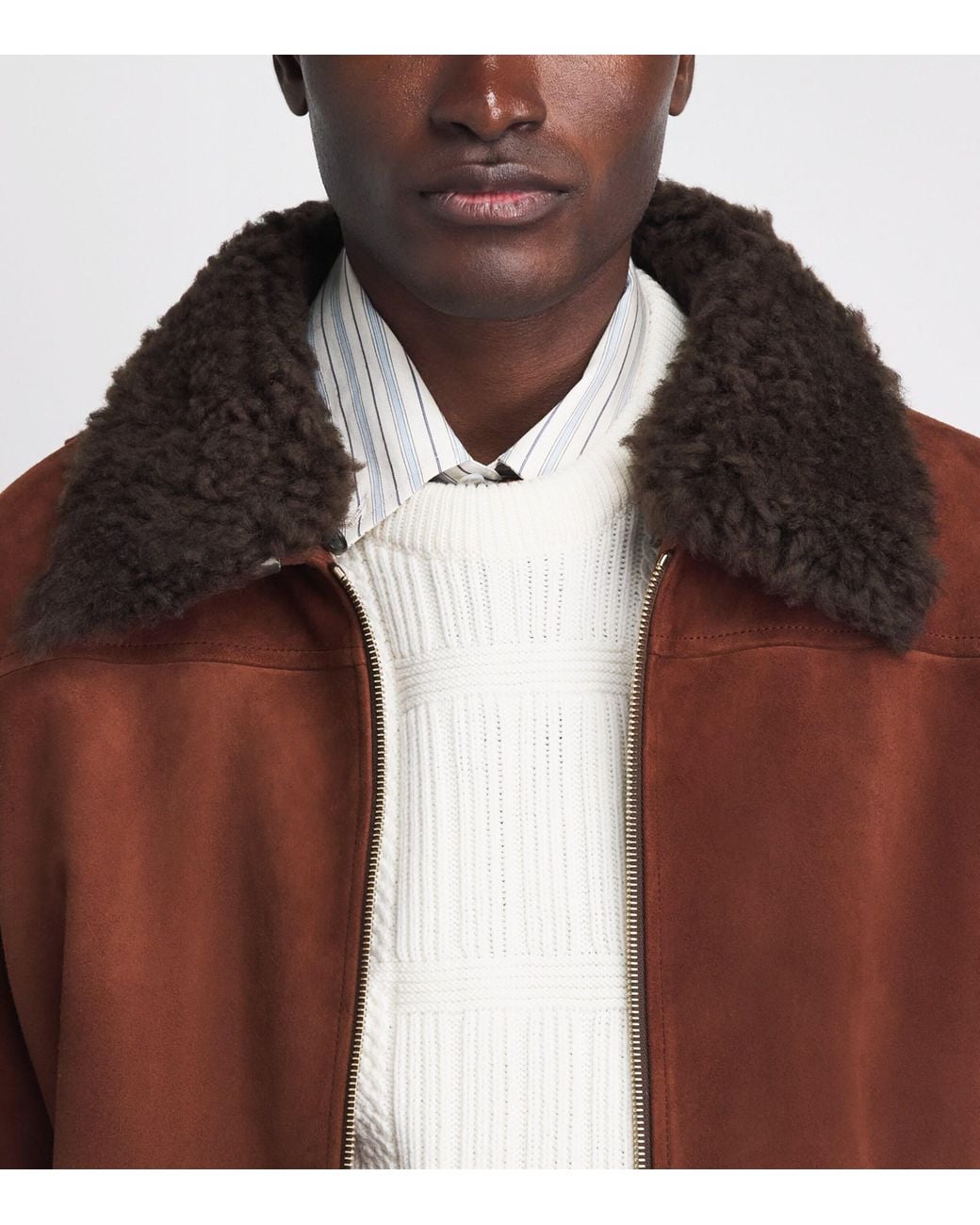 Paul Smith Brown Suede Shearling-Collar Flight Jacket for men