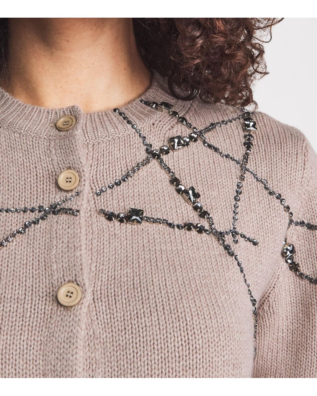 Fabiana Filippi Brown Wool-Silk-Cashmere Embellished Cardigan