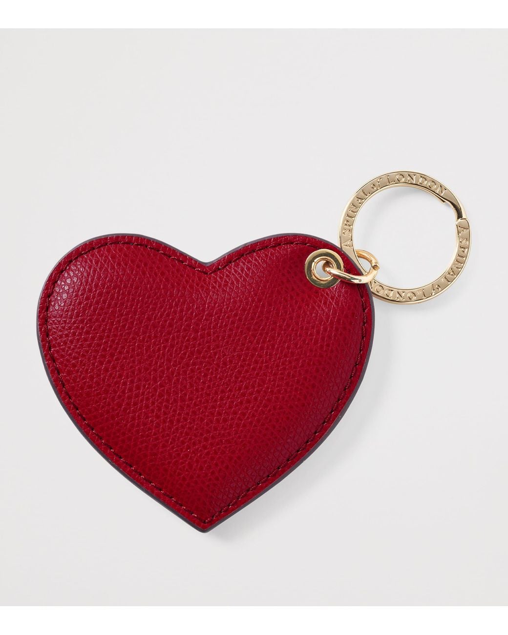 Aspinal Red Grained Leather Heart Keyring