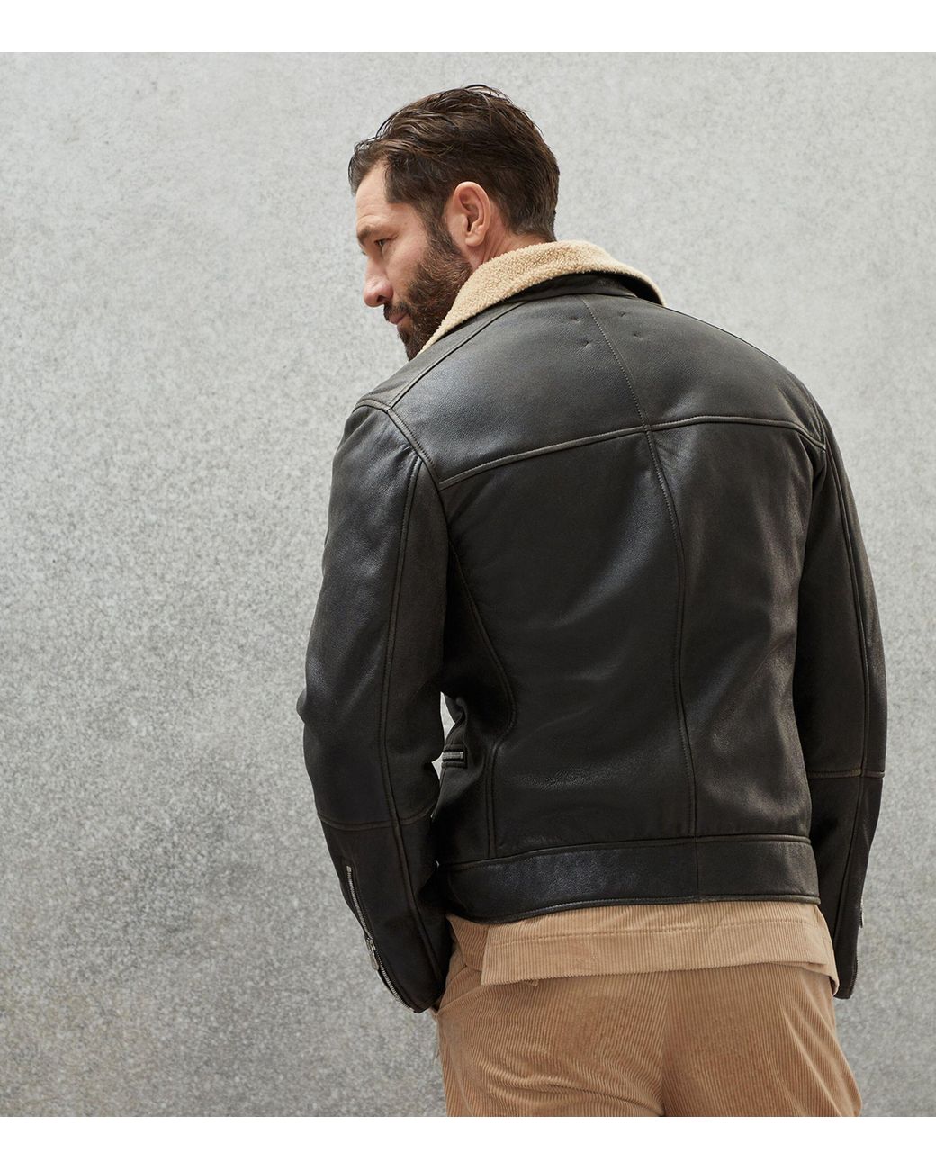 ジャケット BRUNELLO CUCINELLI Leather bomber jacket and shearling colla Brunello Cucinelli Chiodo Leather Jacket With Luxurious