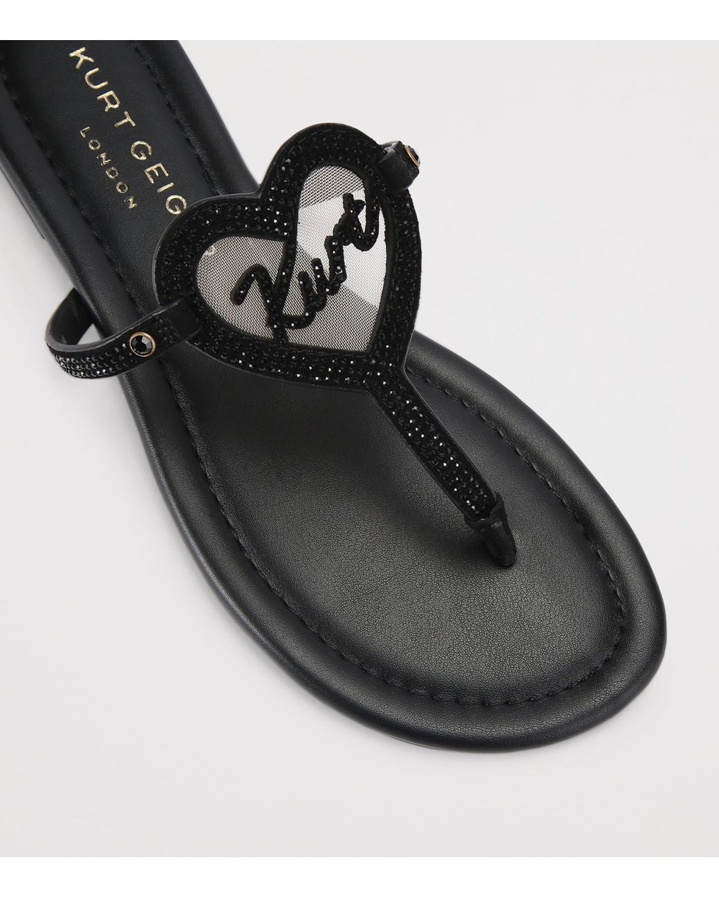 Kurt Geiger Black Leather Heart T-Bar Sandals