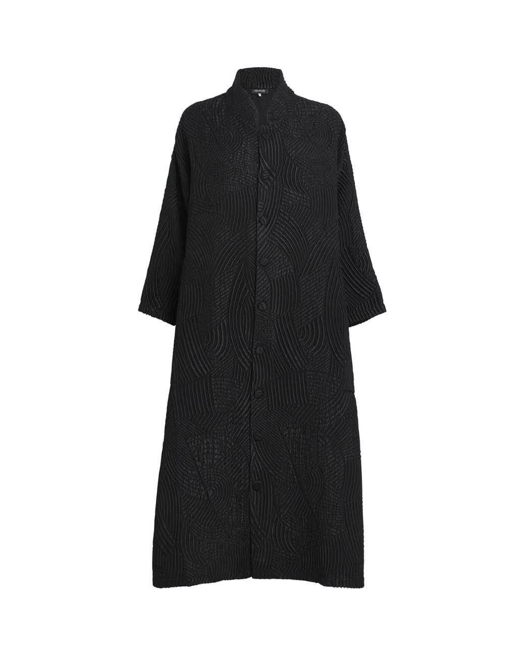 Eskandar Black Silk-Wool-Blend Stand-Collar Coat
