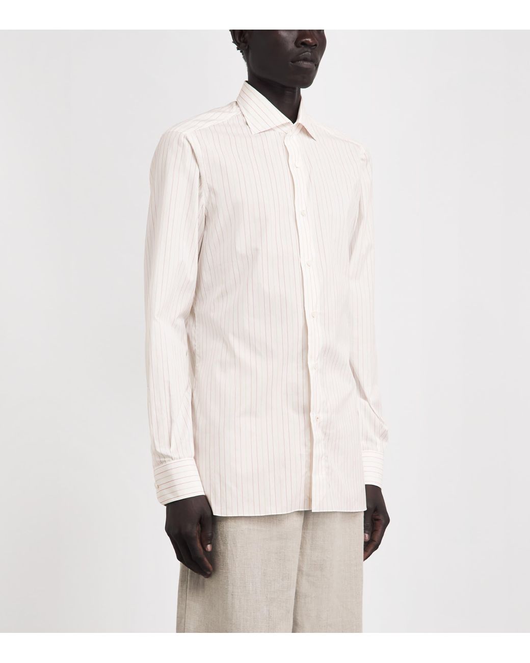 Isaia White Cotton Stripe Mix Shirt for men