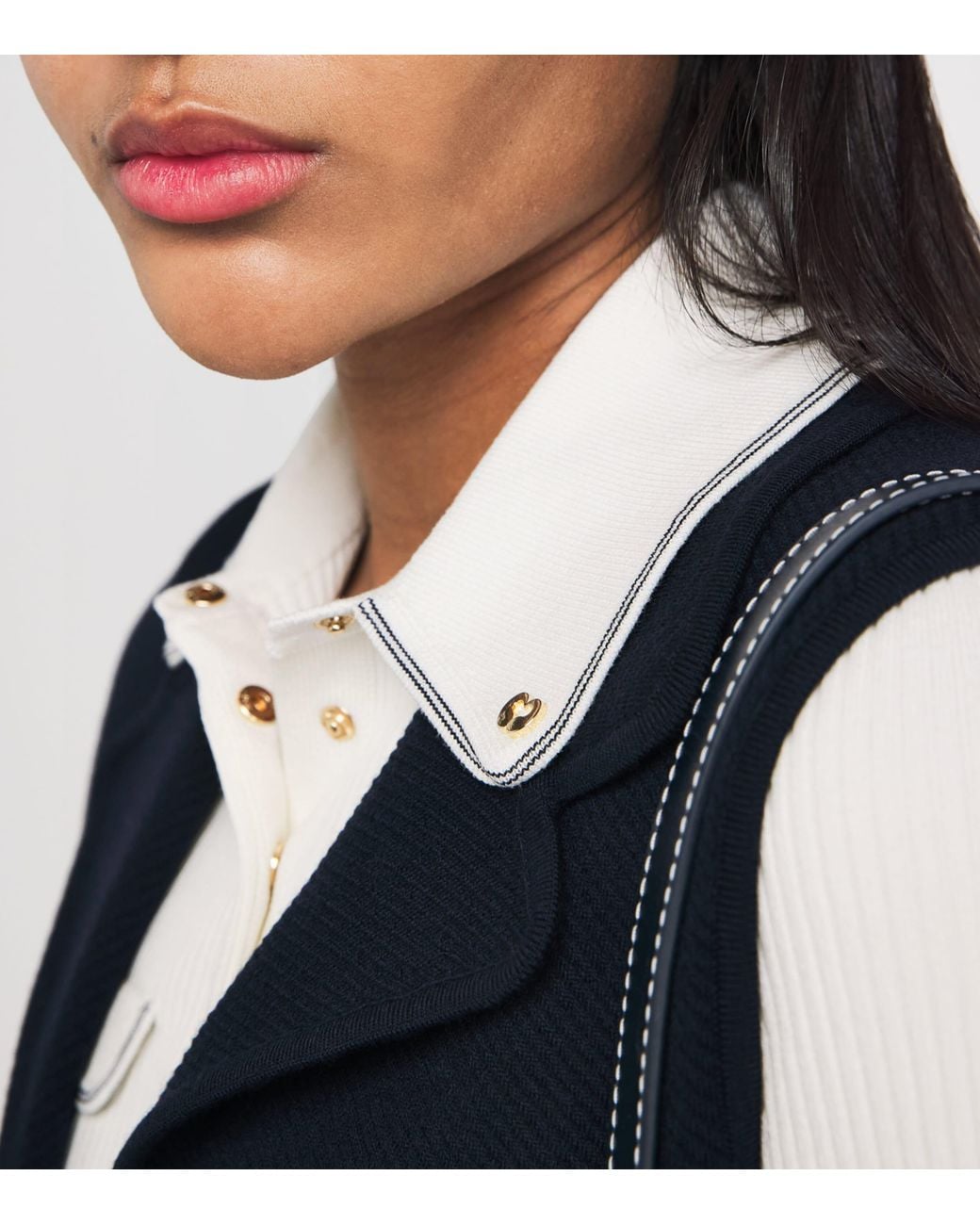 Maje White Rib-Knit Polo Shirt