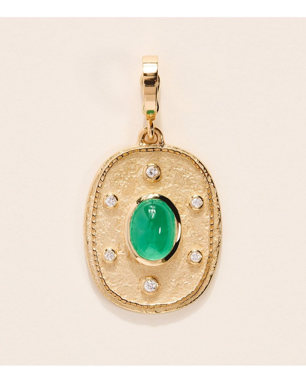 Azlee Metallic Diamond And Emerald Regina Coin Charm