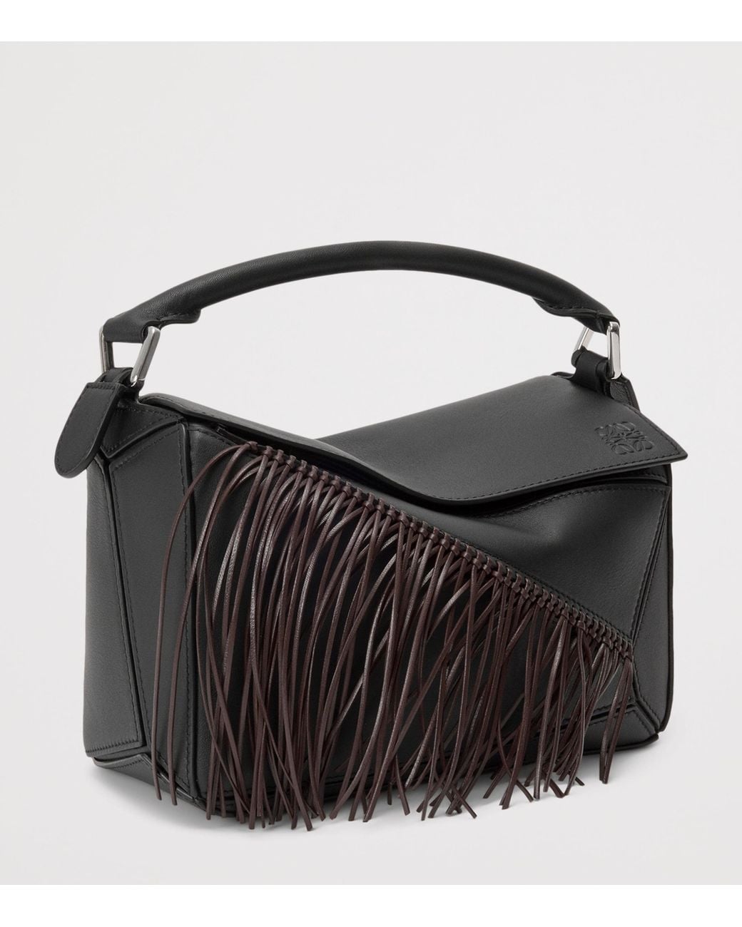 Loewe Black Small Leather Puzzle Fringed Top-Handle Bag