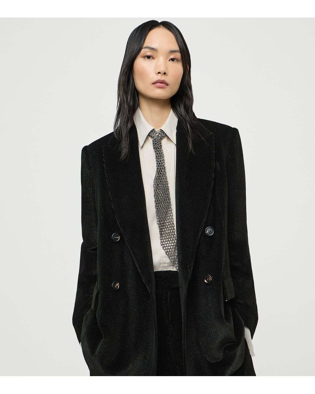 Brunello Cucinelli Black Embellished Corduroy Blazer