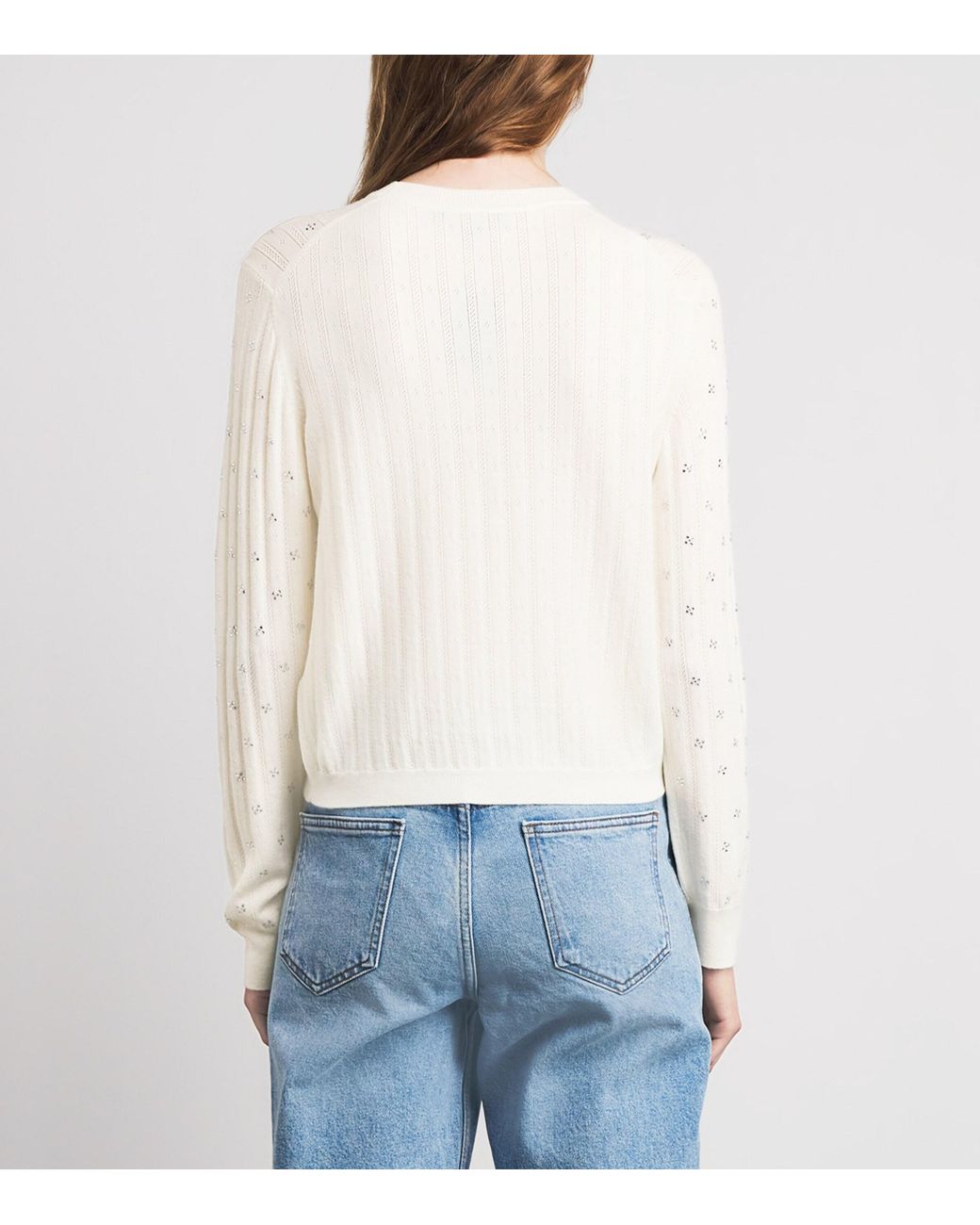 Maje White Wool-Blend Rhinestone Sweater