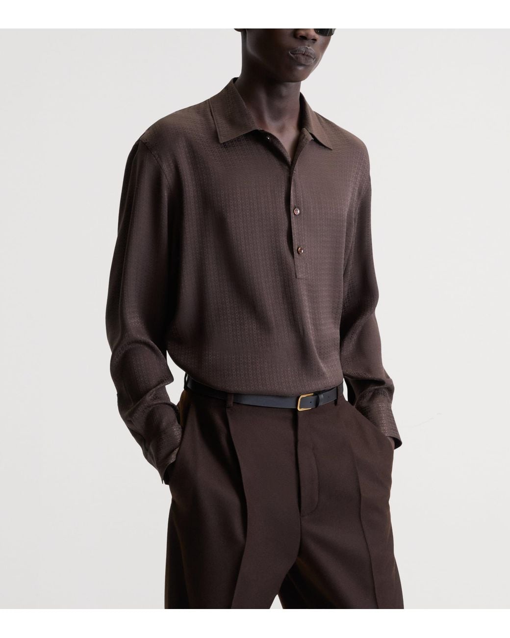 Saint Laurent Brown Silk Polo Shirt for men