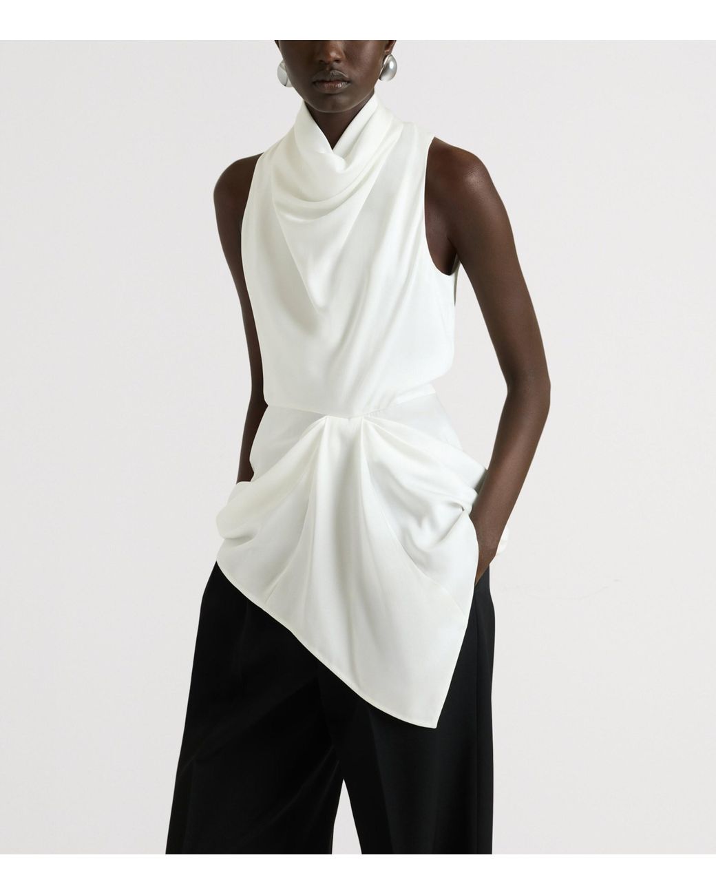 Givenchy White Draped Cowl-Neck Blouse