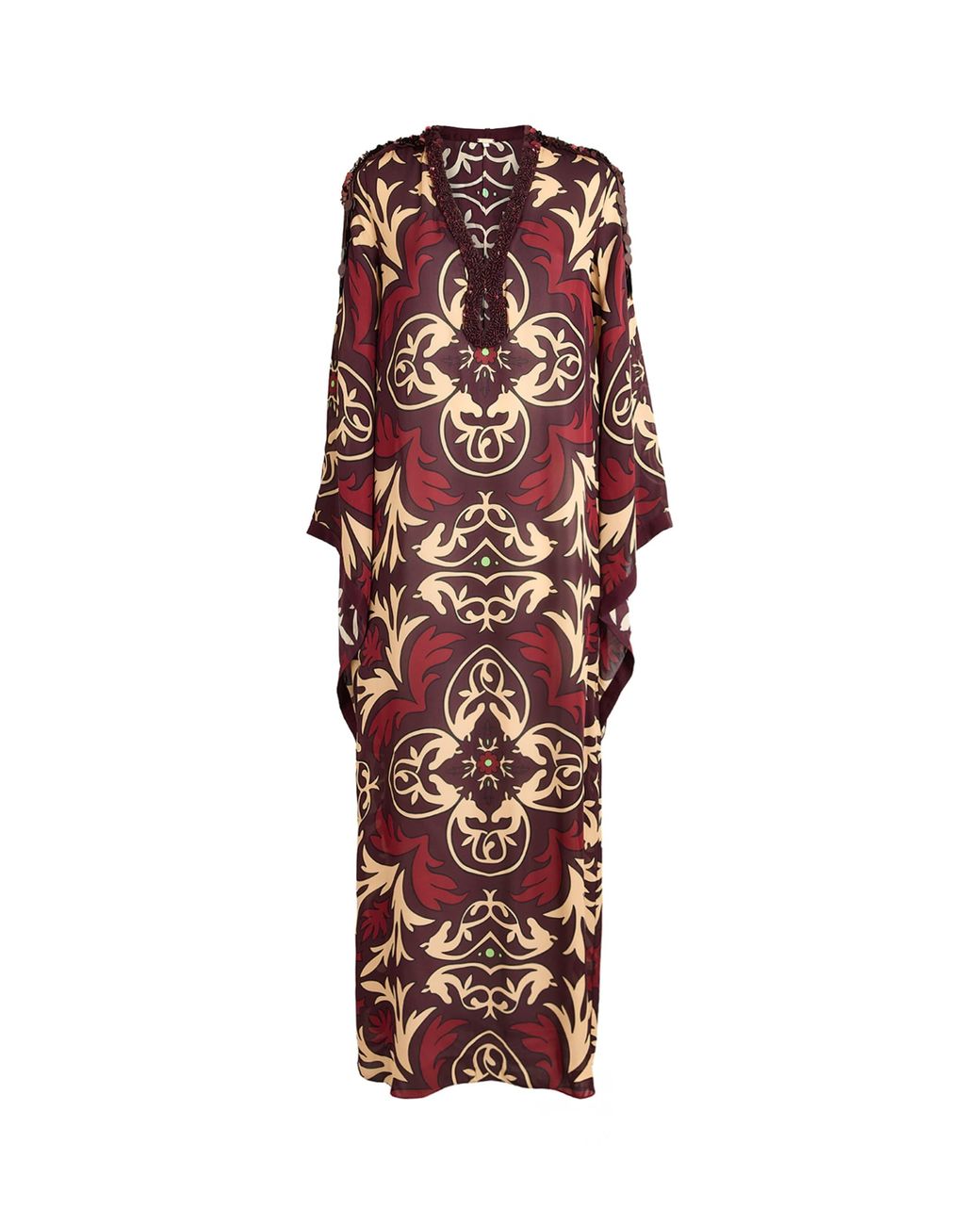 Johanna Ortiz Red Silk One Palm Only Tunic Maxi Dress