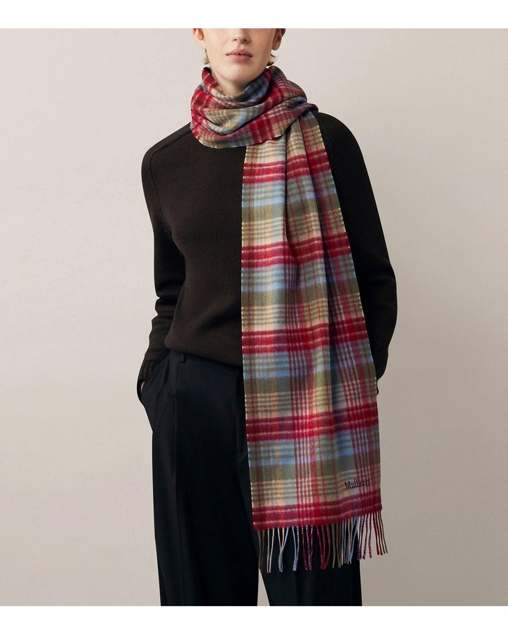 Mulberry Red Small Merino Check Scarf